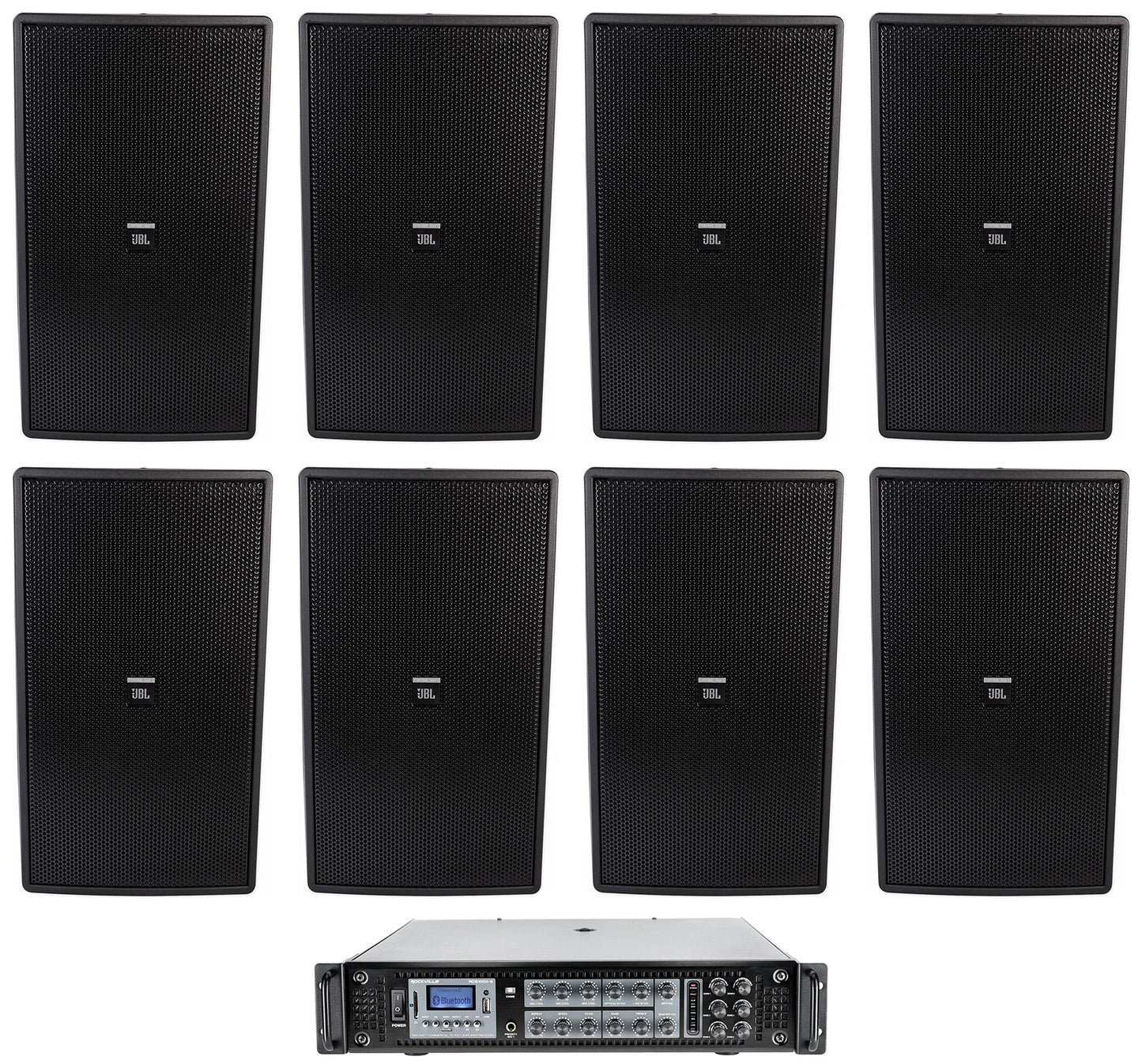 (8) JBL Control 29AV 8" Indoor/Outdoor Commercial 70v Speakers+Amplifier