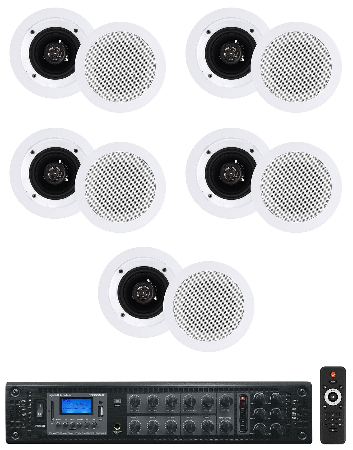 RCS350-6 6-Zone Amplifier + CC4T White 10-Pack Bundle