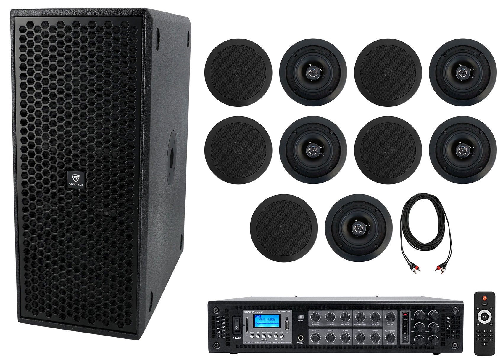 CC525T Black 10-Pack + TITAN SLIM D8 Sub + RCS180-6 Amp Bundle