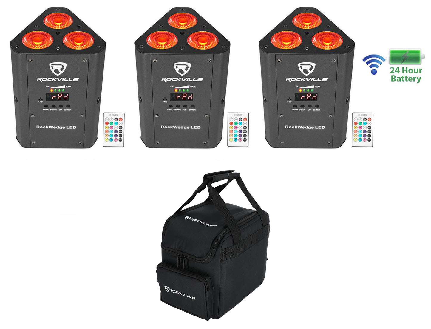 RockWedge LED 3-Pack + RLB25 Lighting Bag Bundle