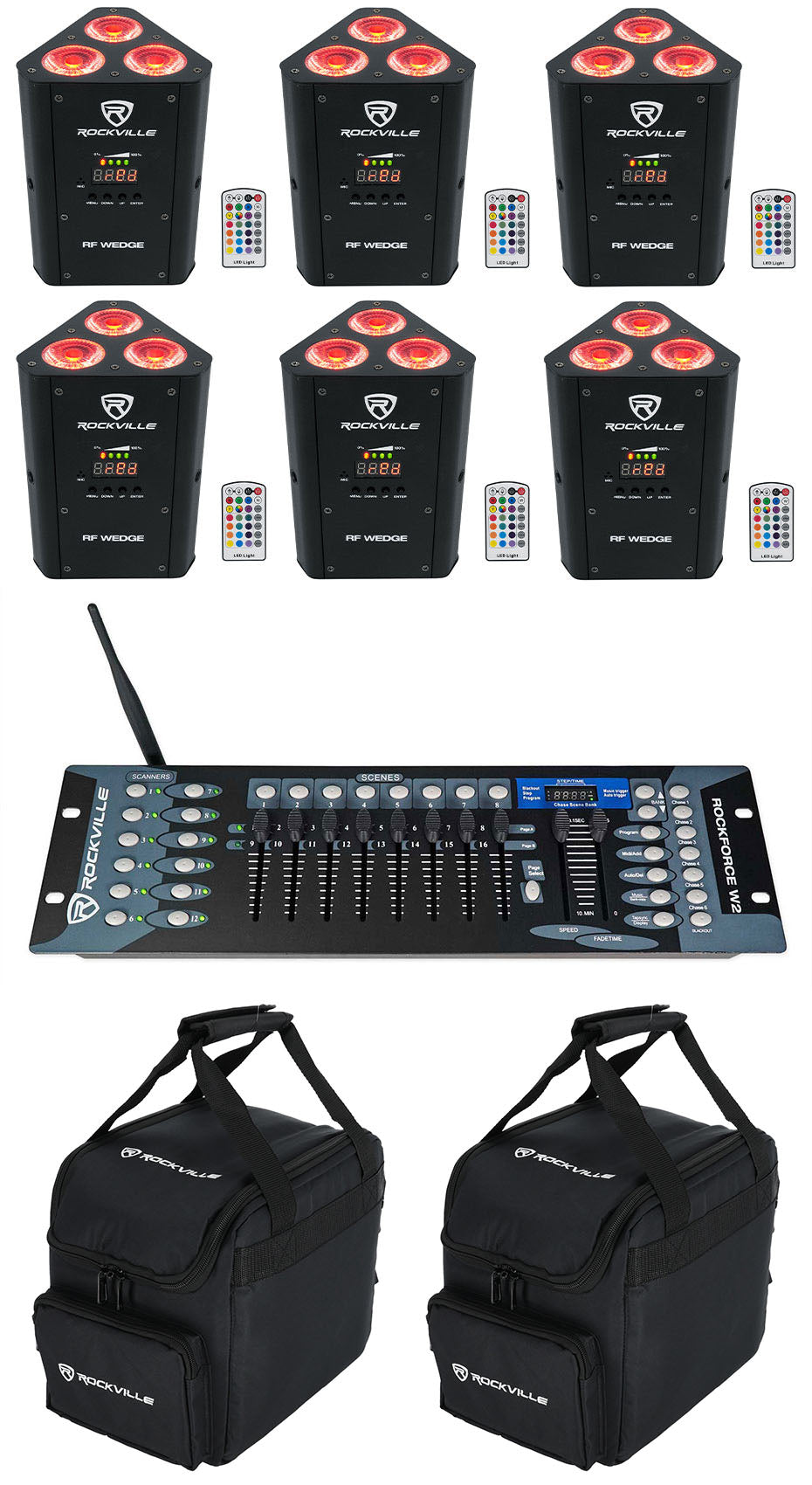RF Wedge Black 6-Pack + ROCKFORCE W2 Controller + RLB25 Bags Bundle