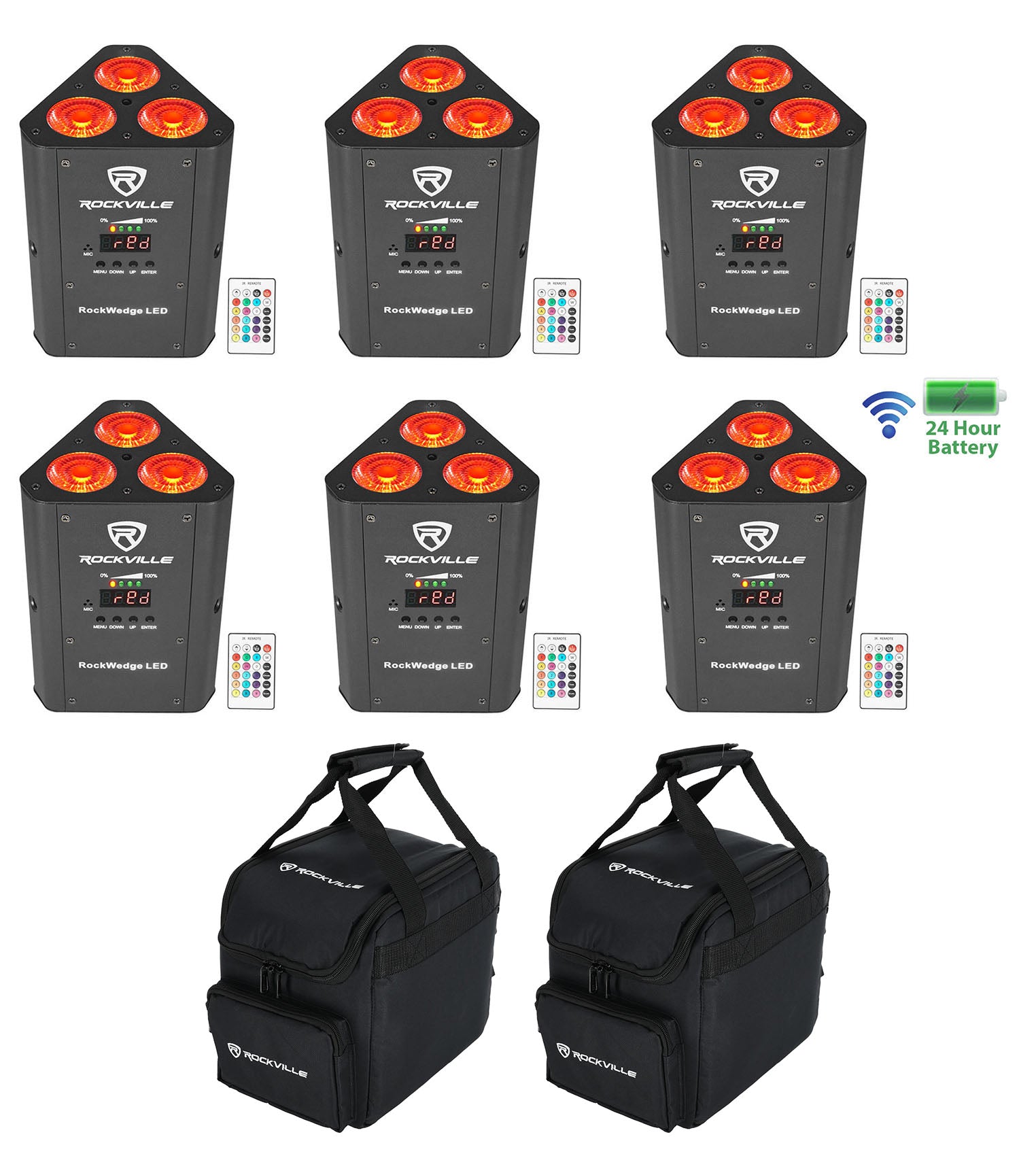 RockWedge LED 6-Pack + RLB25 Lighting Bags Bundle