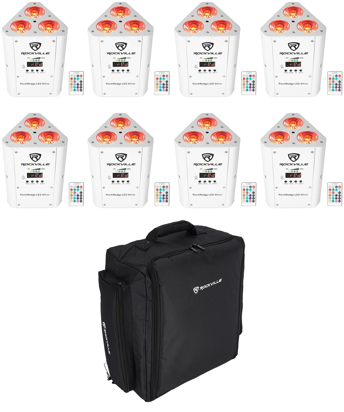 RockWedge LED White 8-Pack + RLBP8 Backpack Bundle