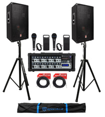RSG12.4 12" Speakers 2-Pack + RPM85 Mixer, Mics, Stands Bundle