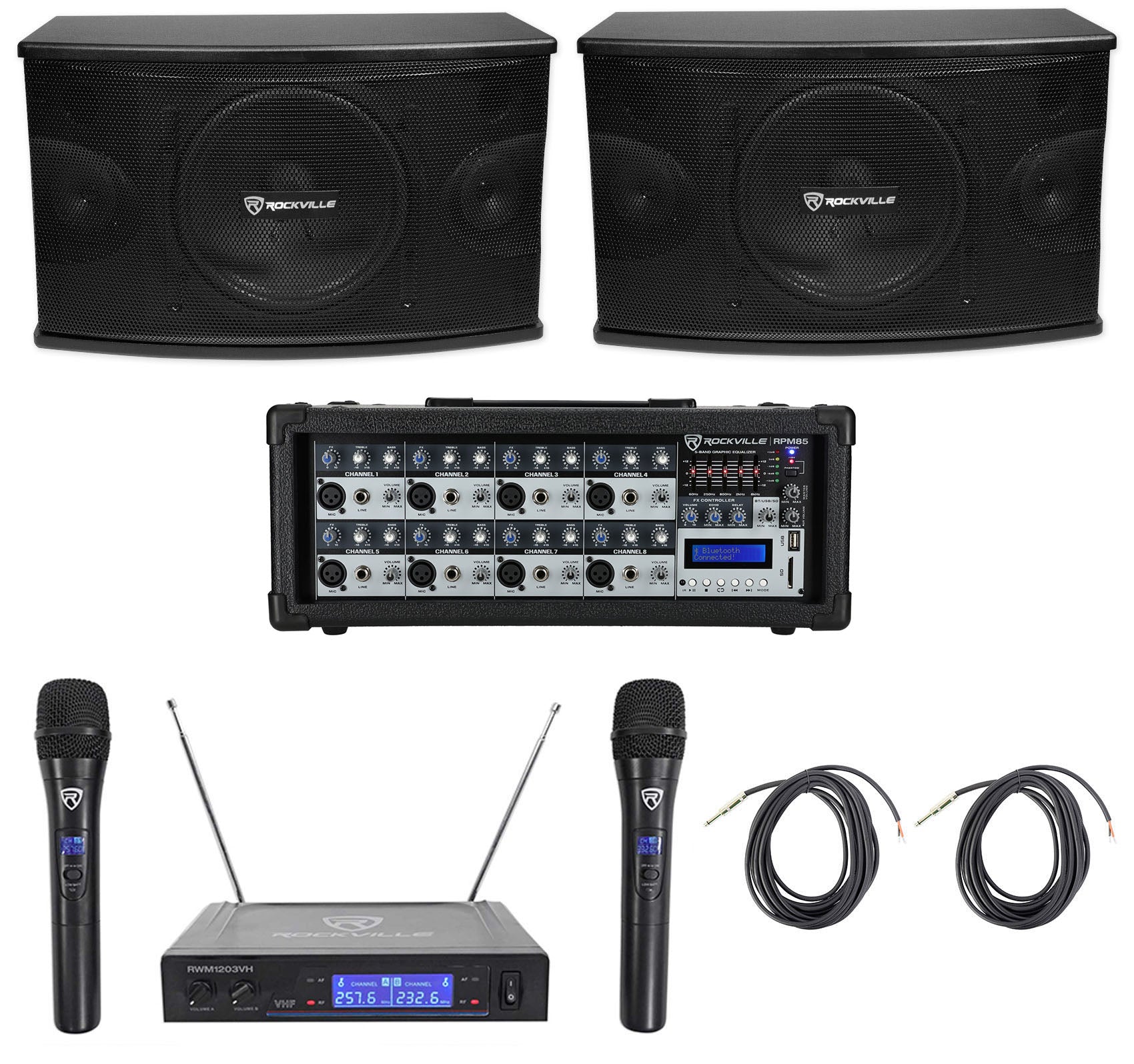 KPS10 10" Karaoke Speakers 2-Pack + RPM85 Mixer + Wireless Mics Bundle