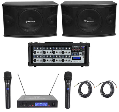 KPS10 10" Karaoke Speakers 2-Pack + RPM85 Mixer + Wireless Mics Bundle