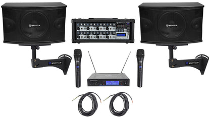 KPS10 10" Karaoke Speakers 2-Pack + RPM85 Powered Mixer + Wireless Mics Bundle