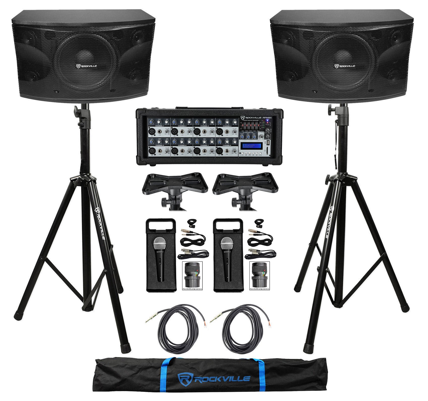 KPS12 12" Karaoke Speakers 2-Pack + RPM85 Powered Mixer Bundle