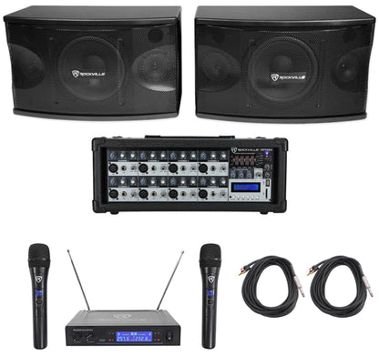 KPS80 8" Karaoke Speakers 2-Pack + Powered Mixer + Wireless Mic System Bundle