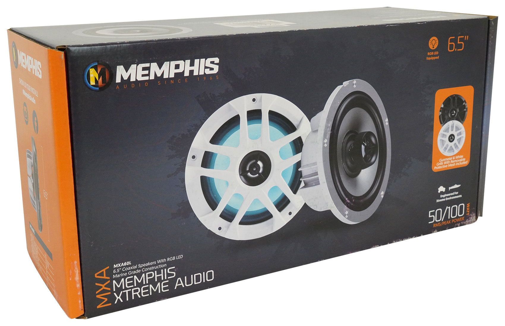 Pair Memphis Audio MXA60L 100w 6.5" Marine Boat Wakeboard Tower Speakers w/LED
