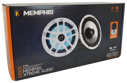 2) Memphis Audio MXA80L 120w 8" Marine Boat White Wakeboard Tower Speakers w/LED