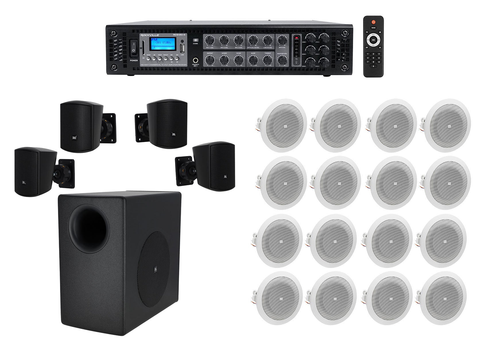 C50PACK Black + 8124 8-Pack + RCS180-6 6-Zone 180W Amp Bundle