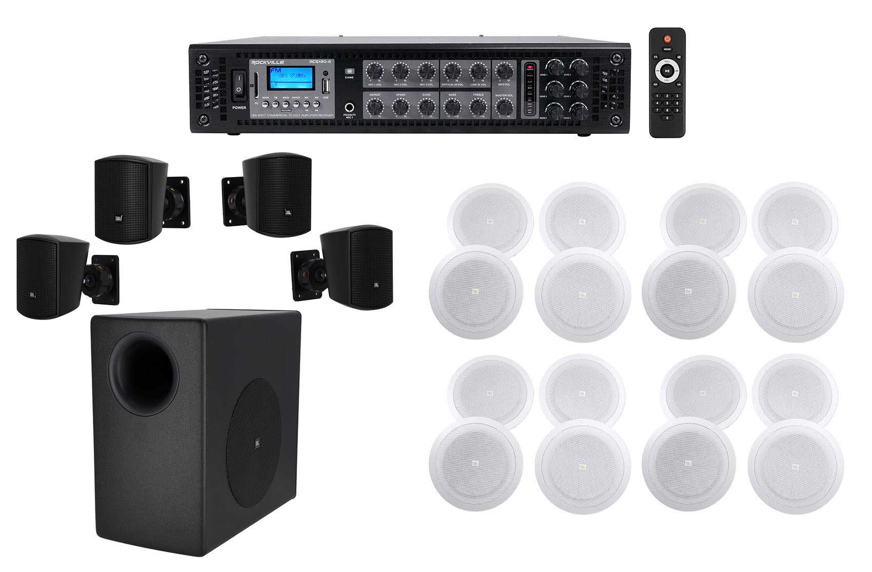 C50PACK Black + 8128 8-Pack + RCS180-6 6-Zone 180W Amp Bundle