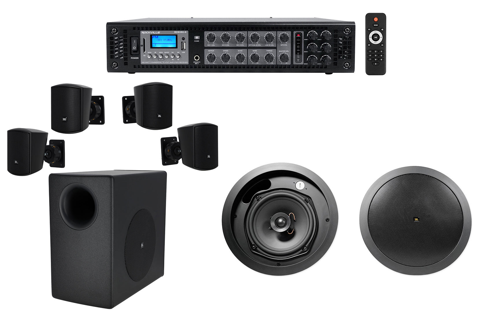 C50PACK Black + Control 16C/T Black 2-Pack + RCS180-6 180W Amp Bundle