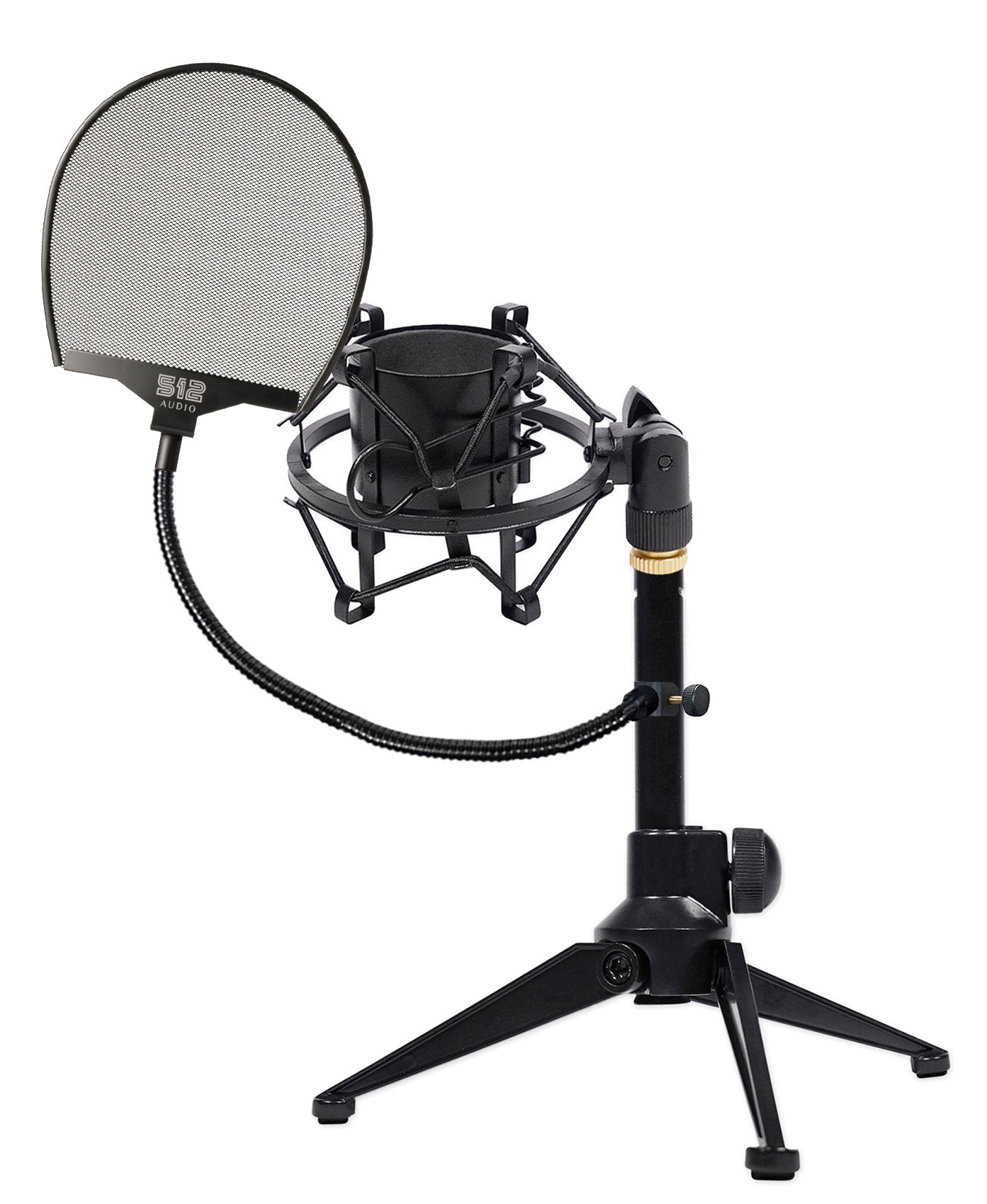 Desktop Tripod Mic Stand + Pop Filter and Shock Mount Bundle