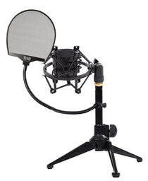 Desktop Tripod Mic Stand + Pop Filter and Shock Mount Bundle