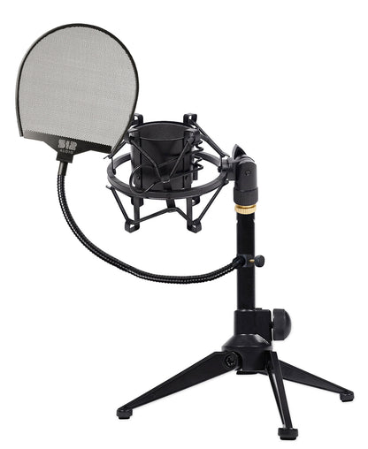 Desktop Tripod Mic Stand + Pop Filter and Shock Mount Bundle