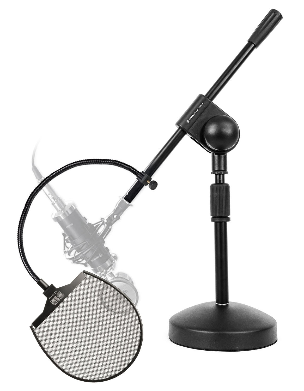 Desktop Boom Mic Stand + Metal Pop Filter Bundle
