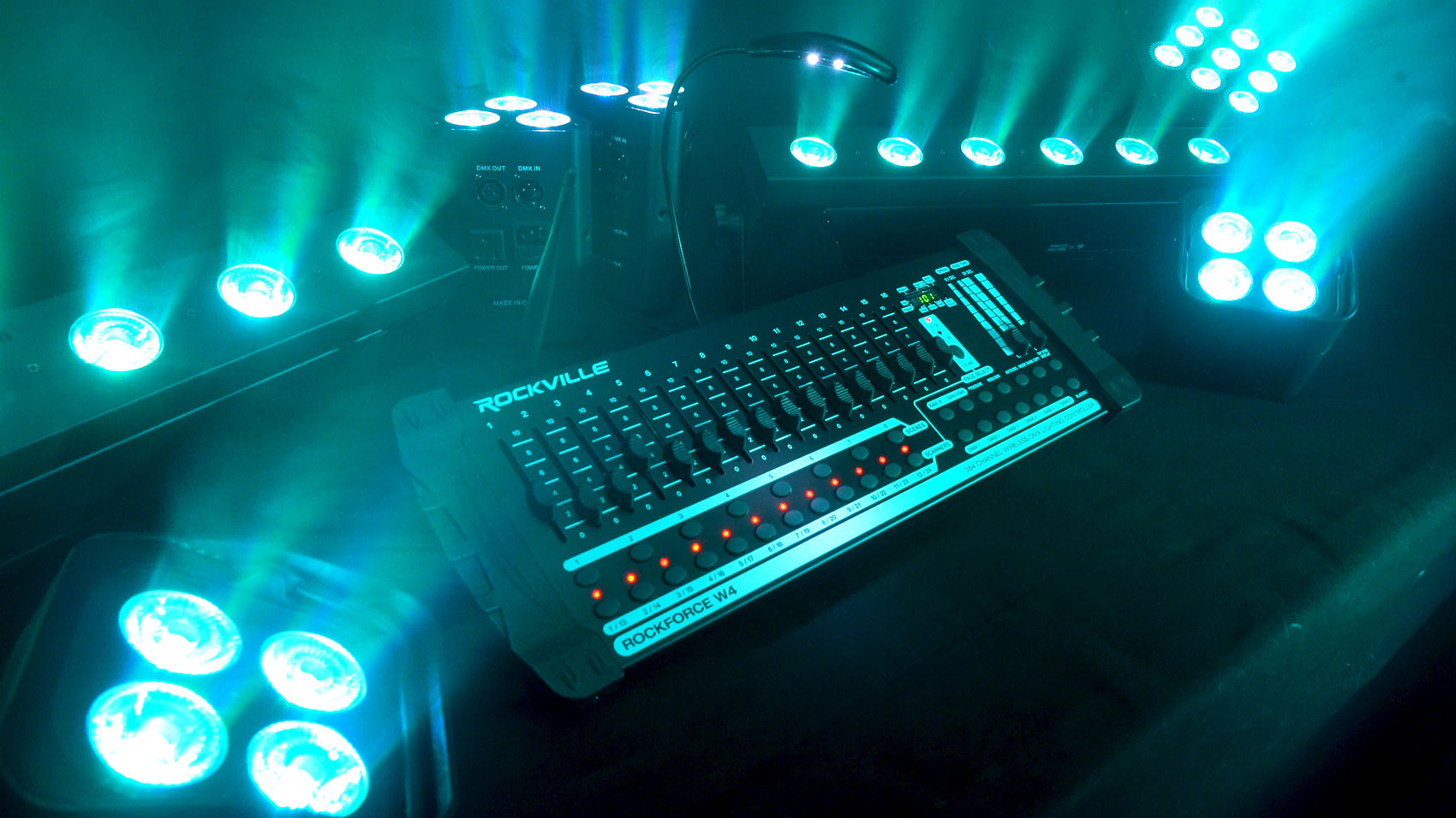 ROCK SABER White 8-Pack + ROCKFORCE W4 DMX Controller Bundle