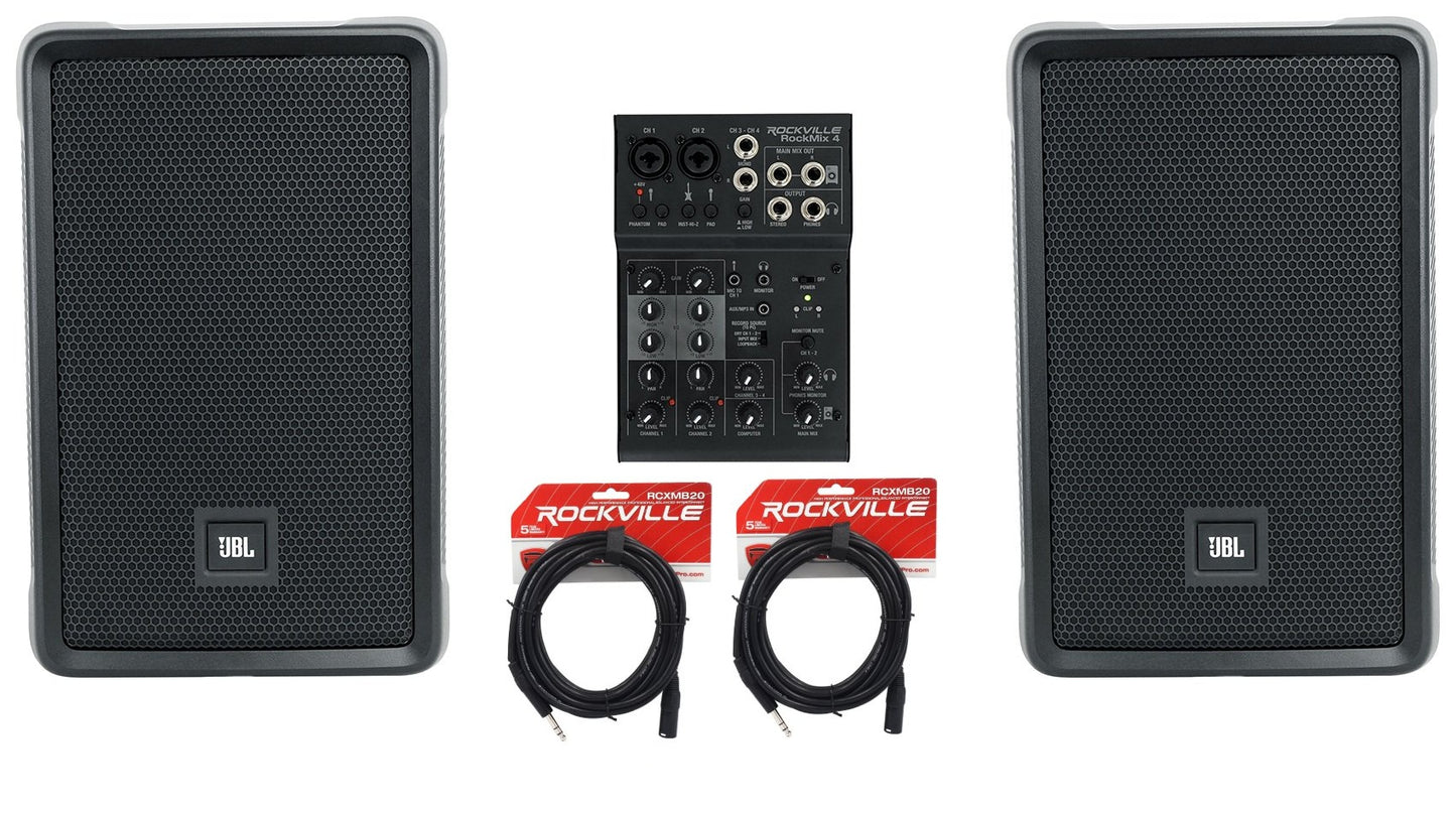 2) JBL IRX108BT 8" 1000w Powered DJ Portable PA Speakers w/ Bluetooth+Mixer w/EQ