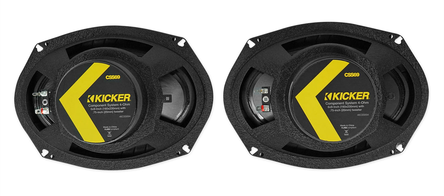 KICKER 46CSS694 6x9" 900w Car Component Speakers CSS69+2-Channel Amplifier+Wires