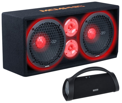 Memphis SRXPE10D4F Dual 10 inch Chuchero Car Enclosure Box w/ LED's and Bluetooth Speaker