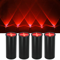 Four cylindrical black lights with red interior glow on a white background.