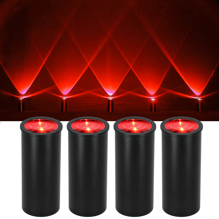 Four cylindrical black lights with red interior glow on a white background.