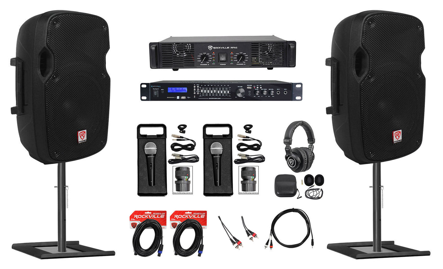 SPG84 8" Passive Speakers 2-Pack + Recording Deck + Amplifier Bundle
