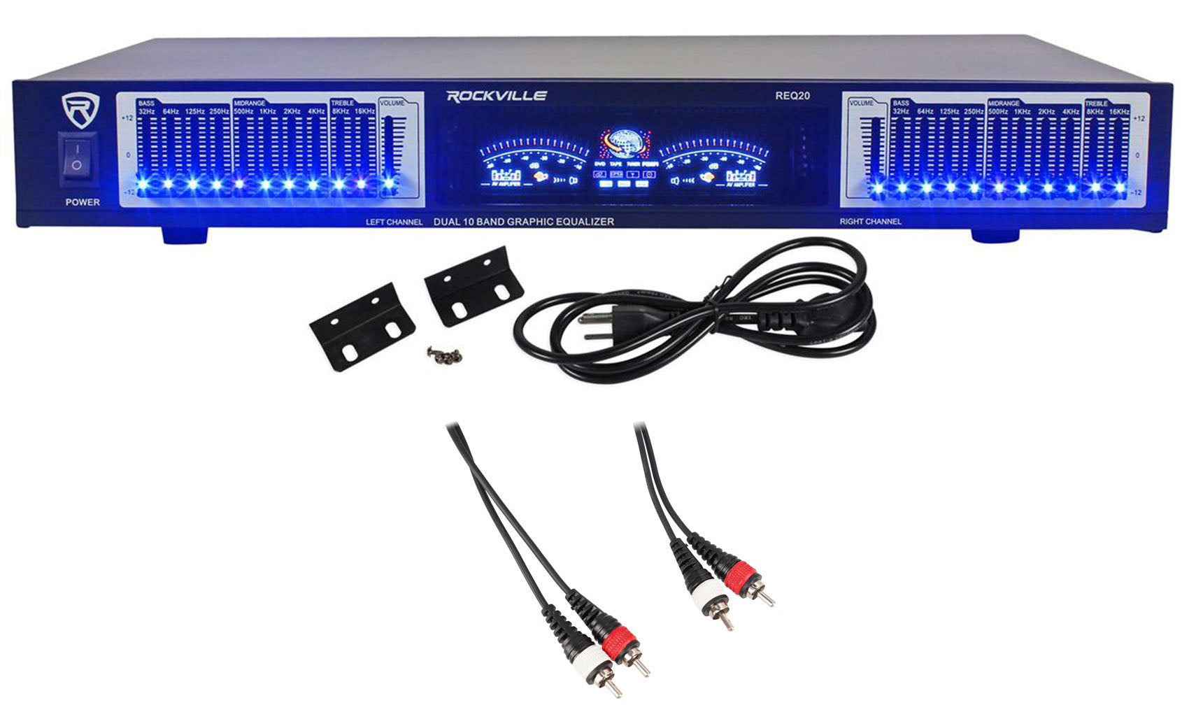 REQ20 Dual 10-Band EQ + RCDR10B 10' Dual RCA Cable Bundle