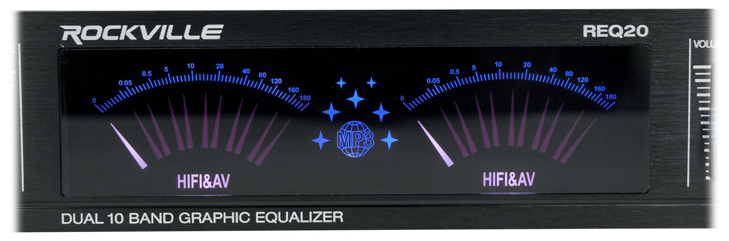 REQ20 Dual 10-Band EQ + RCDR10B 10' Dual RCA Cable Bundle