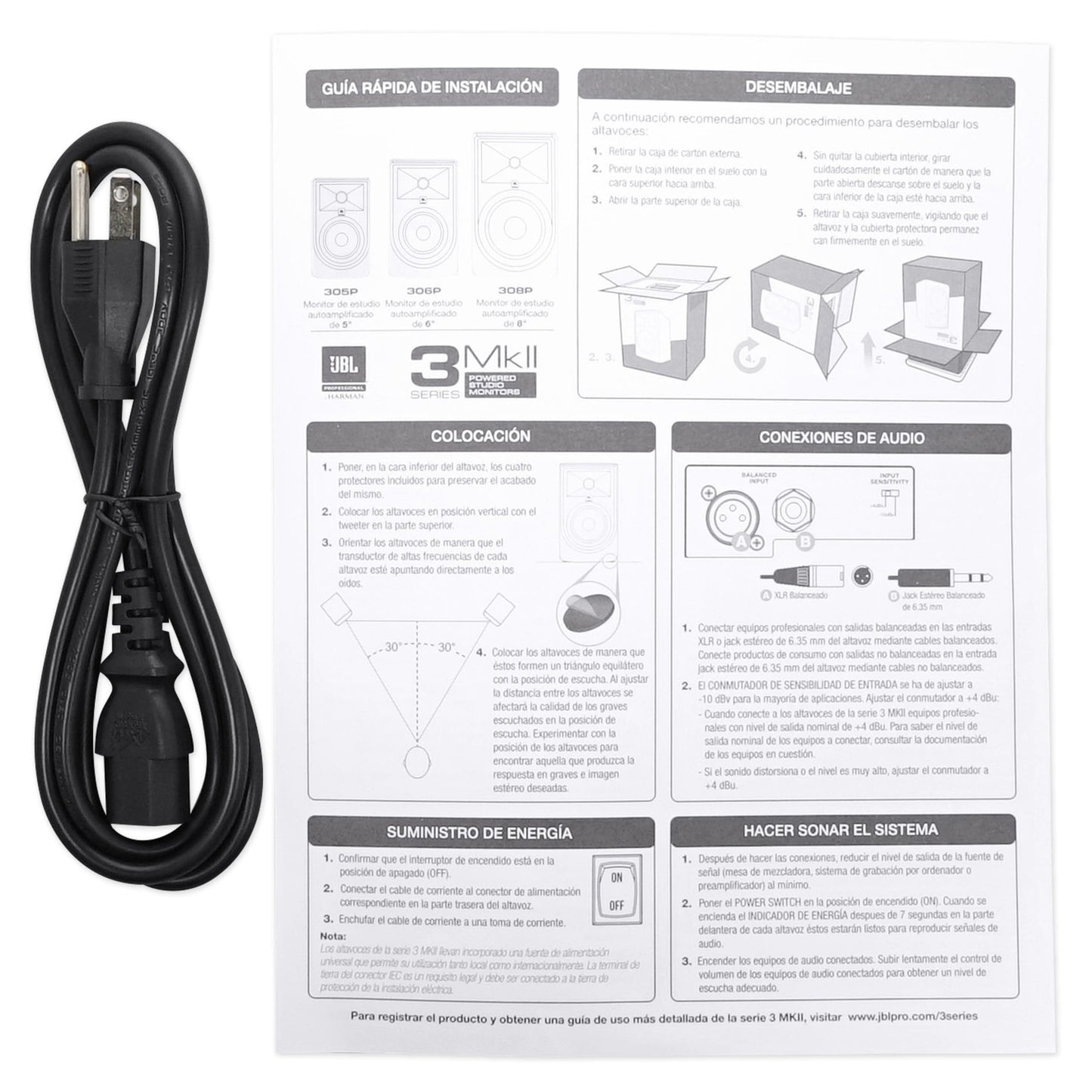 (2) JBL 305P MkII 5" Powered Studio Reference Monitors+Stands+Pads+XLR Cables