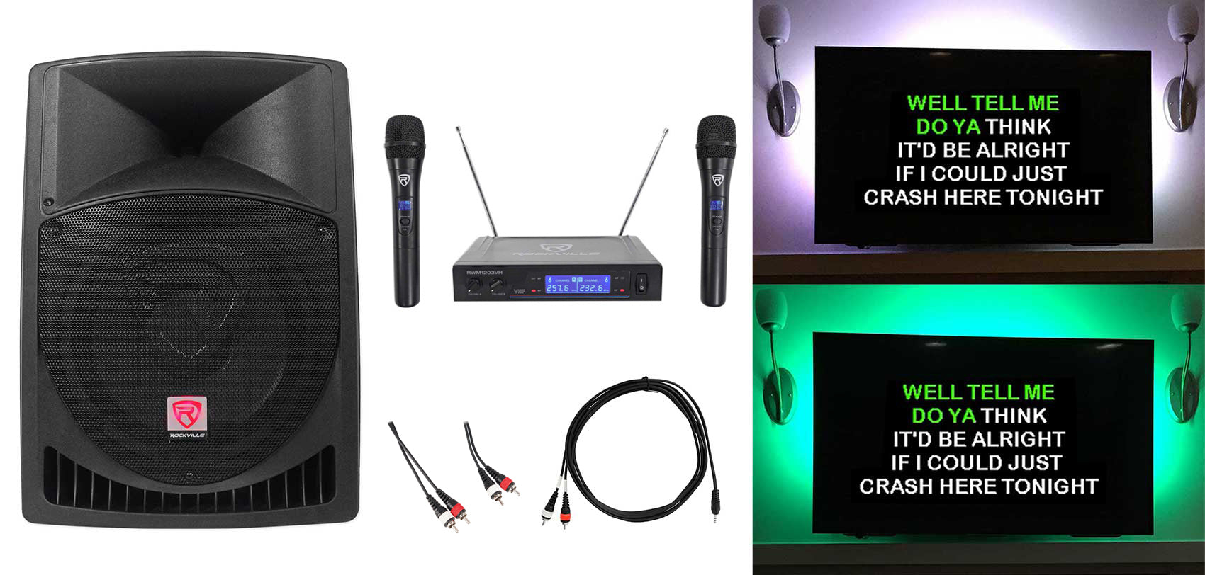 RPG12 Powered Karaoke Speaker + Dual Wireless Microphones Bundle