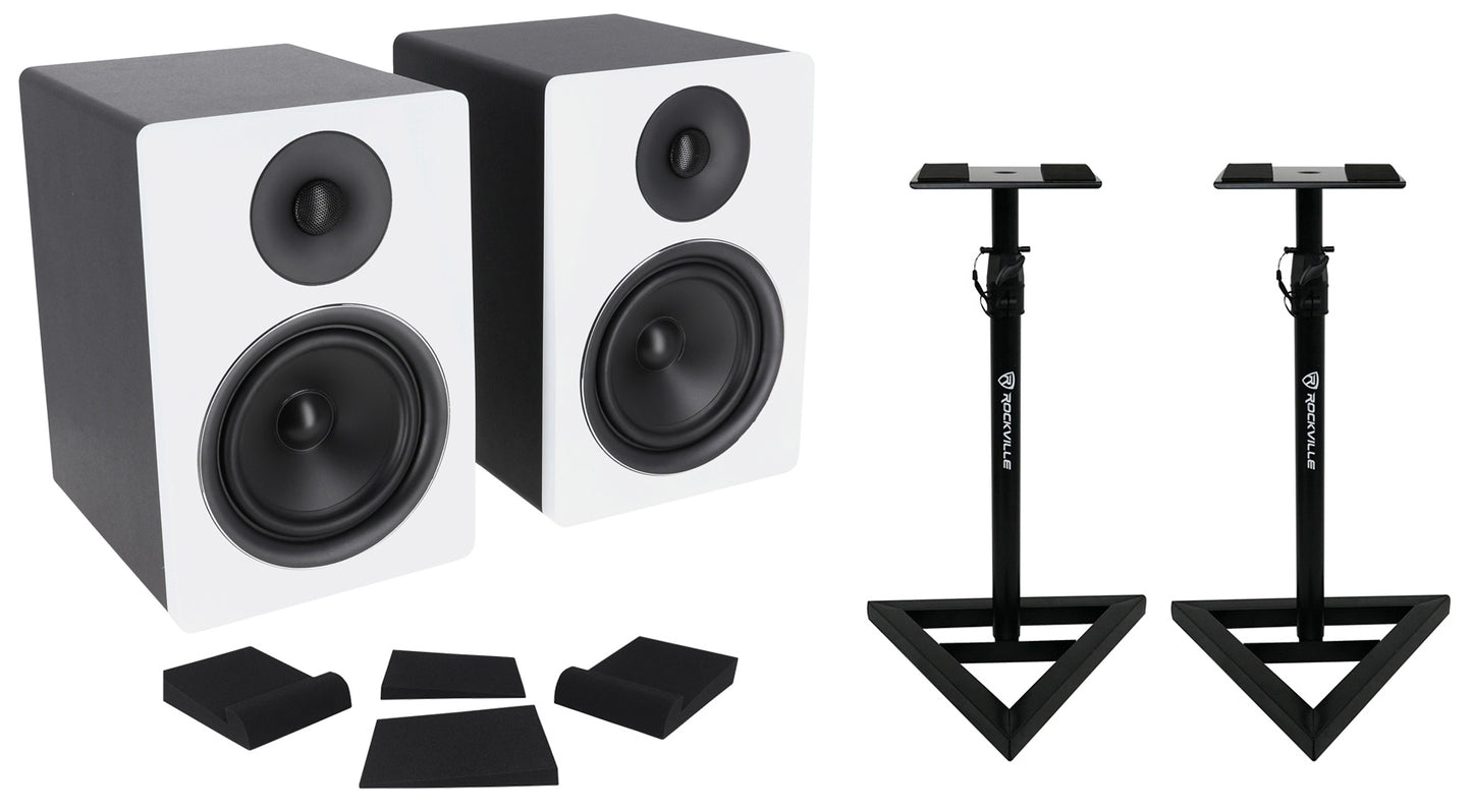 APM6W White Speakers + RVSM1 Stands + RRS190S Pads Bundle
