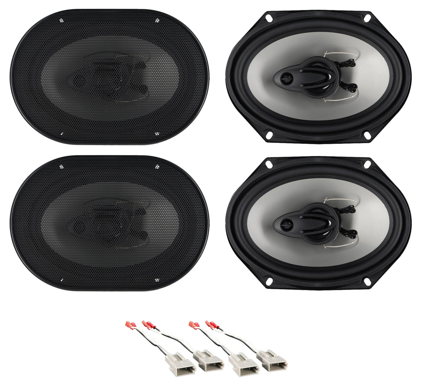 RV68.3A 6x8 Car Speakers 4-Pack + Ford Speaker Harness Bundle