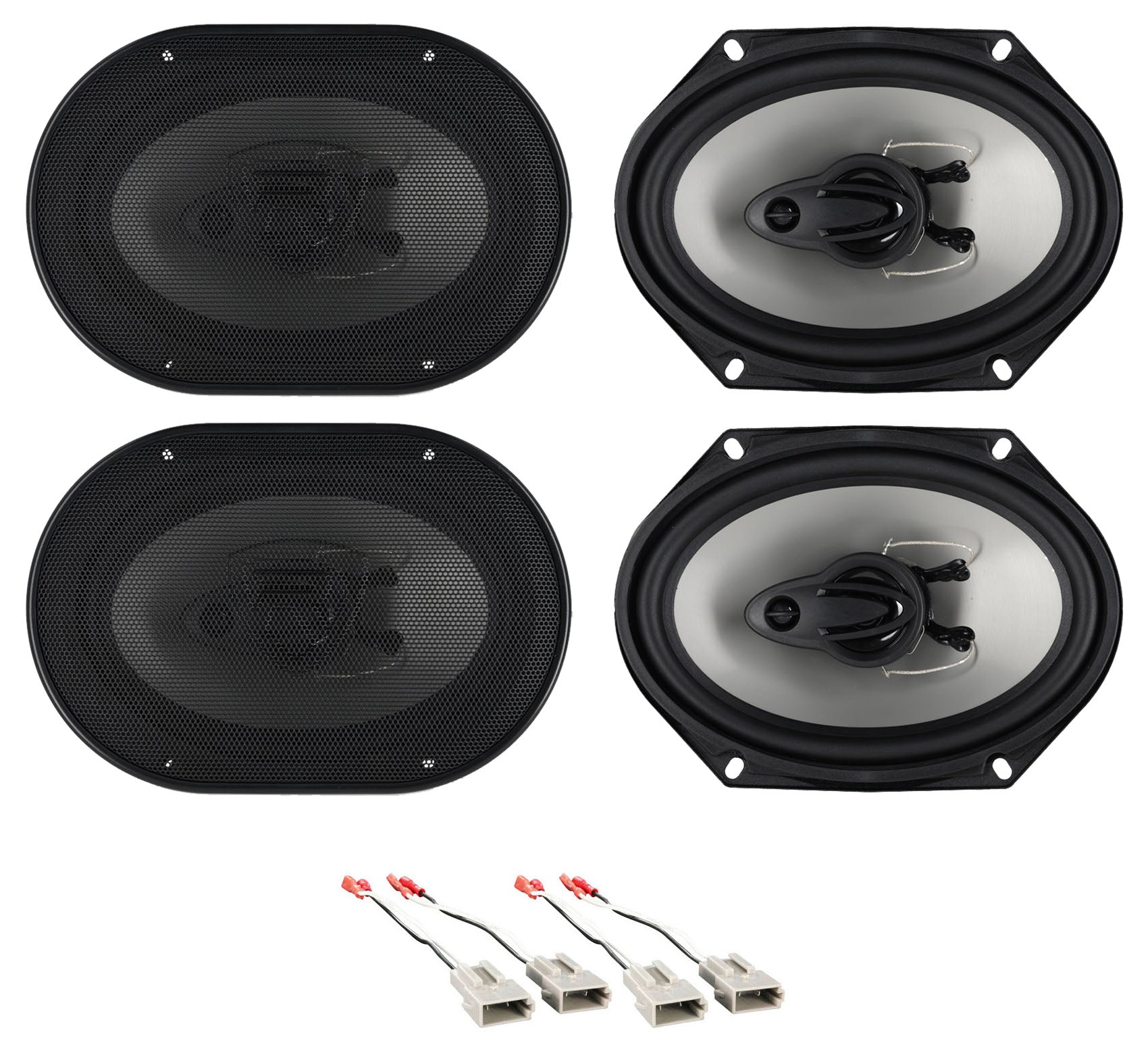 RV68.3A 6x8 Car Speakers 4-Pack + Ford Speaker Harness Bundle