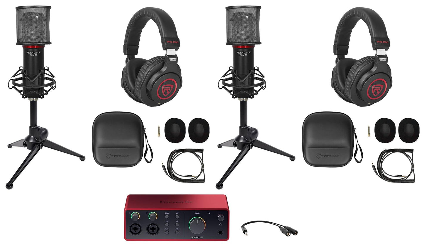 2-Person Podcast Podcasting Recording Bundle w/Scarlett 4i4 4th Gen Interface