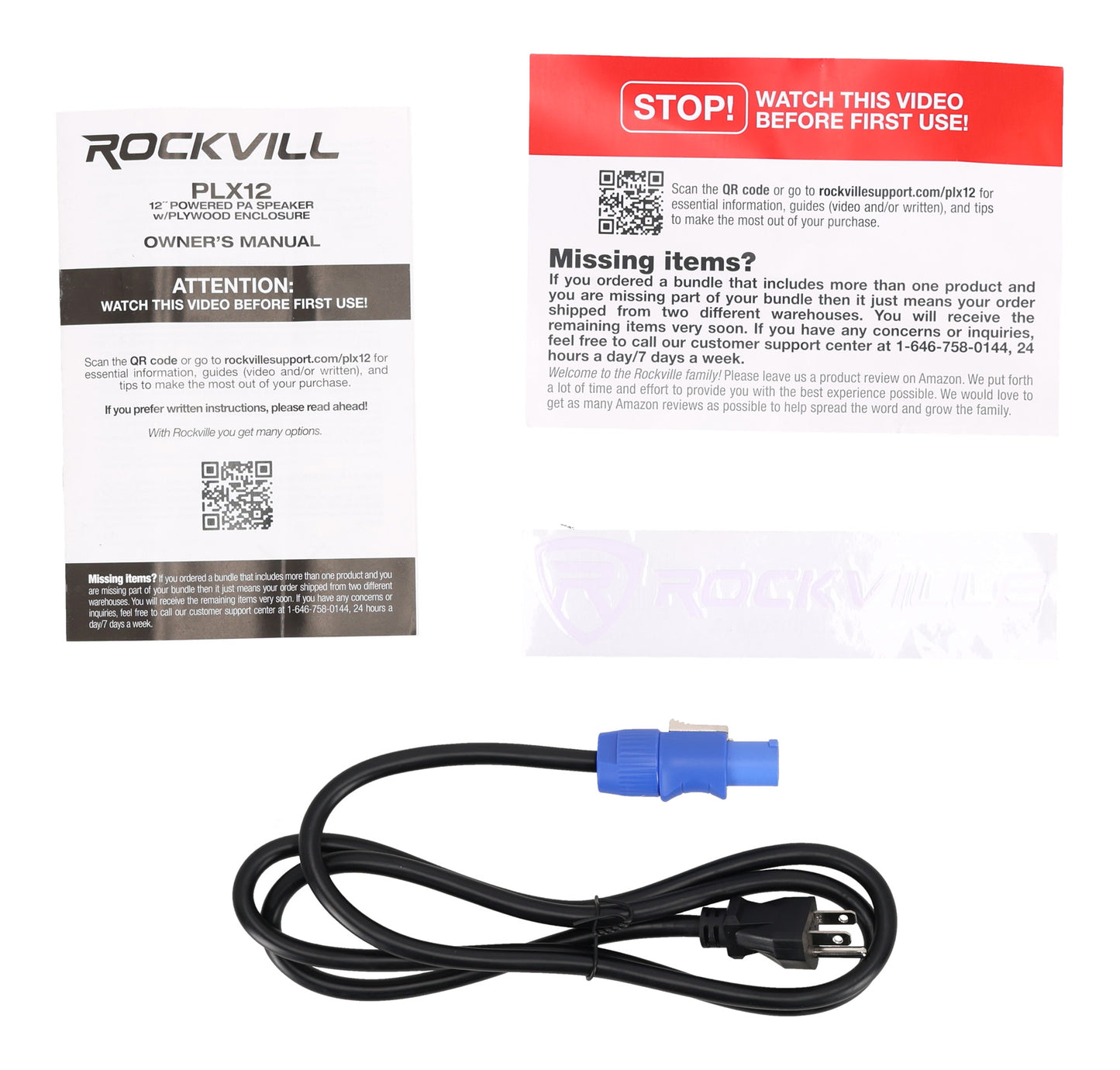 Rockvill PLX12 power cable with packaging and instructions on a white background