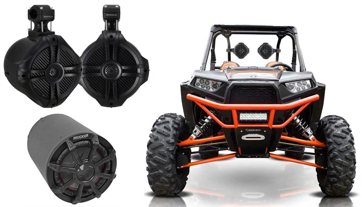 KICKER 46CWTB84 8" Subwoofer In Enclosure+(2) 6.5" Tower Speakers RZR/ATV/UTV