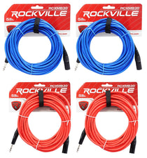 XLR Male to 1/4" TRS Cable 4-Pack + Color-Coded Balanced Cables Bundle