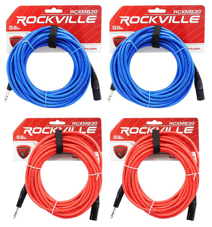 XLR Male to 1/4" TRS Cable 4-Pack + Color-Coded Balanced Cables Bundle