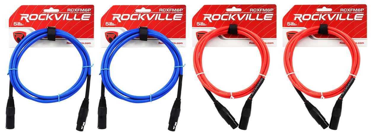 REAN XLR 6' Cables 4-Pack (Red/Blue) Bundle