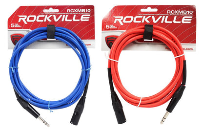 REAN XLR Male to 1/4" TRS 10' Cables (Red/Blue) Bundle