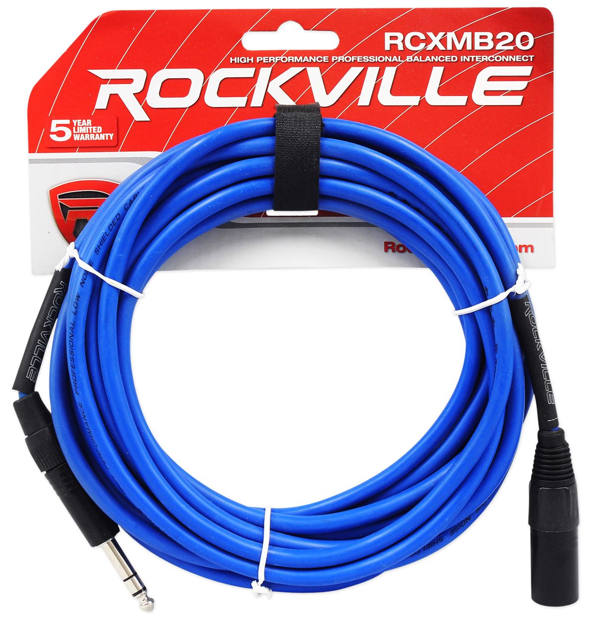 REAN XLR Male to 1/4" TRS 20' Cables 4-Pack (4 Colors) Bundle