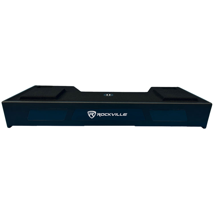 Black DJ mixer with Rockville logo on a white background